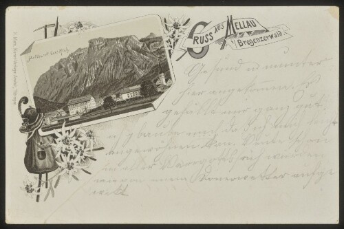 Gruss aus Mellau i./ Bregenzerwald : Mellau mit Canisfluh : [Correspondenz-Karte An ... in ...]