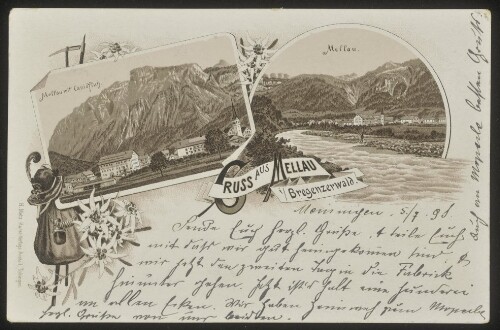 Gruss aus Mellau i./ Bregenzerwald : Mellau mit Canisfluh : Mellau : [Correspondenz-Karte An ... in ...]