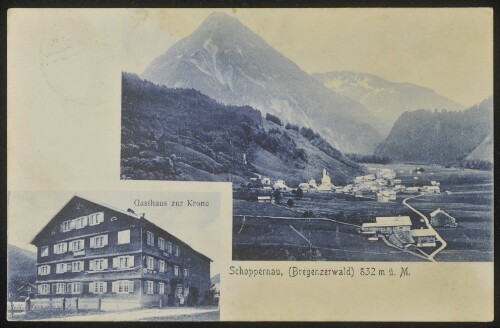 Schoppernau, (Bregenzerwald) 832 m ü. M. : Gasthaus zur Krone : [Correspondenz-Karte ...]