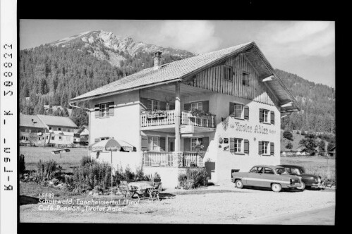 Schattwald, Tannheimertal / Tirol, Cafe-Pension Tiroler Adler : [Cafe Tiroler Adler in Schattwald im Tannheimertal gegen Wannenjoch]