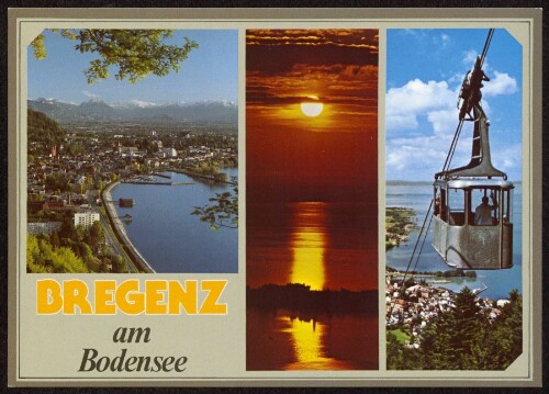 Bregenz am Bodensee : [Festspielstadt Bregenz am Bodensee mit Pfänderbahn und Sonnenuntergang über Lindau am Bodensee Vorarlberg, Österreich ...]