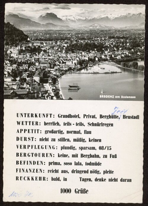 Bregenz am Bodensee : Unterkunft : Wetter : Appetit : Durst : Verpflegung : Bergtouren ... ;