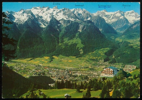 [Bludenz] : Zimba : Seekopf : Scesaplana : Panüler : [Blick vom Muttersberg auf Bludenz und Rhätikon mit Scesaplana (2967 m) ...]