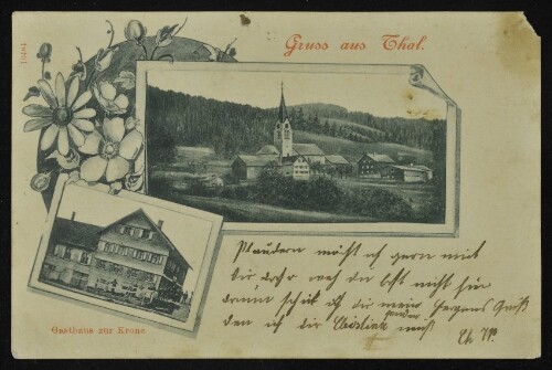 [Sulzberg] Gruss aus Thal : Gasthaus zur Krone : [Postkarte An ... in ...]