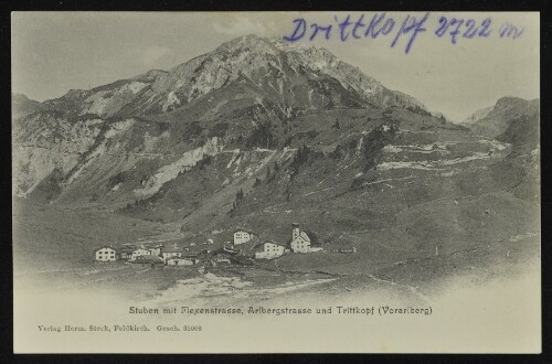 [Klösterle] Stuben mit Flexenstrasse, Arlbergstrasse und Trittkopf (Vorarlberg) : [Correspondenz-Karte ...]