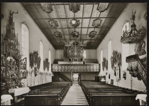 [Bartholomäberg] : [Bartholomäberg (1085 m) Pfarrkirche: Rückblick über Knappenaltar ...]