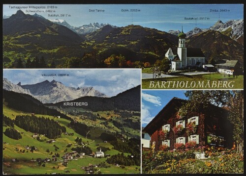 Bartholomäberg : Kristberg ... : [Bartholomäberg im Montafon, 1085 m, mit Rätikonpanorama und Bartholomäberg gegen Kristberg mit Lechtaler Alpen Vorarlberg, Österreich ...]