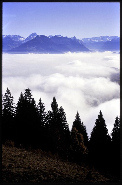 [Walgau, Blick von Amerlugalpe auf Talnebel]