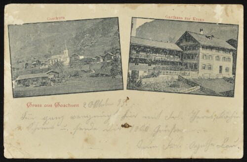 Gruss aus Gaschurn : Gaschurn : Gasthaus zur Krone : [Postkarte An ... in ...]