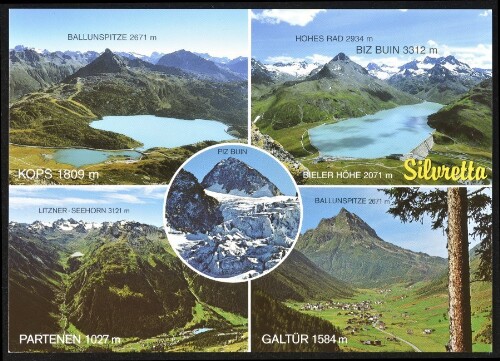 [Gaschurn Partenen] Silvretta : Ballunspitze 2671 m : Kops 1809 m : Bieler Höhe 2071 m ... : [Stauseen Kops und Silvrettasee an der Silvretta-Hochalpenstrasse mit den Talorten Partenen im Montafon und Galtür im Paznaun Vorarlberg - Tirol, Österreich ...]