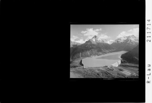 Silvrettastause mit Hohes Rad, Piz Buin 3312 m und Silvrettahorn : [Silvrettasee gegen Bieltal und Ochsental mit Madlenerspitze - Hohes Rad - Piz Buin und Klostertaler Egghorn]