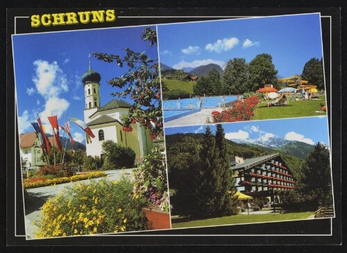 Schruns : [Schruns im Montafon Schwimmbad gegen Zimba und Vandanser Steinwand und Hotel Löwen Vorarlberg, Österreich ...]