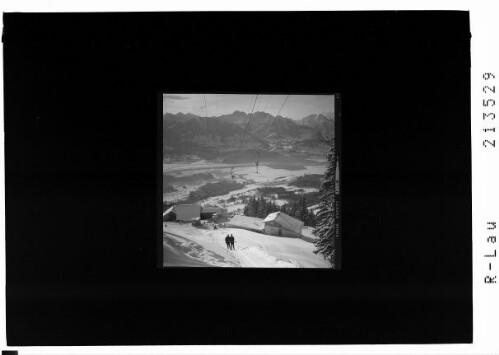 Skigebiet Dünserberg, Alpengasthof Enzian mit Skilift und Kabinenseilbahn : [Älpelelift am Dünserberg mit Blick in den Rhätikon]