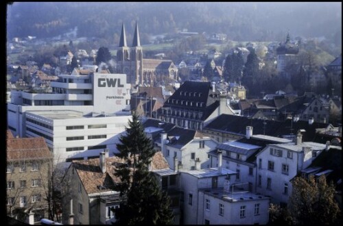 [Bregenz, Blick vom Dach Gerberstraße 6 auf Stadtkern]