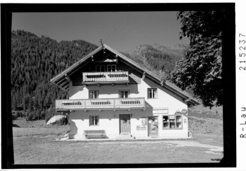 Fremdenheim und Handlung Josef Kirschner Piössmes 1400 m, Pitztal / Tirol : [Fremdenheim und Gemischtwarenhandlung Josef Kirschner in Piösmes bei St.Leonhard im Pitztal]