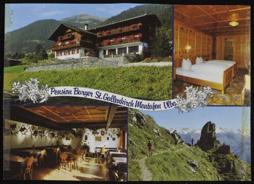Pension Burger St. Gallenkirch Montafon Vlbg. : [Pension Burger, A-6791 St. Gallenkirch im Montafon Haus Nr. 258, Telefon 0 55 57 / 62 61 Vorarlberg, Österreich Gemütliche Familienpension in zentraler, sonniger Lage, Zimmer mit Balkon ...]