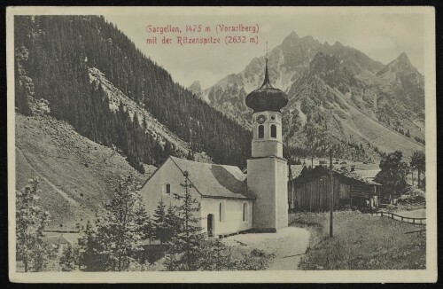 [St. Gallenkirch] Gargellen, 1475 m (Vorarlberg) mit der Ritzenspitze (2632 m)