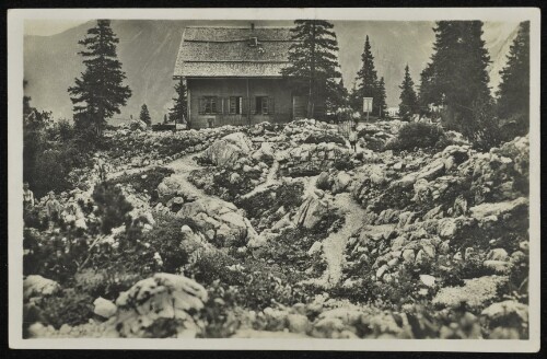 [Tschagguns] : [Lindauer Hütte, 1764 m mit Alpengarten. Angelegt und gepflegt von Ök.-Rat Sündermann, Botan. Alpengarten, Lindau-Bodensee. Größte Sammlung in- u. ausländischer Alpen-, Felsen- u. Mauerpflanzen. Große Felspartien ...]