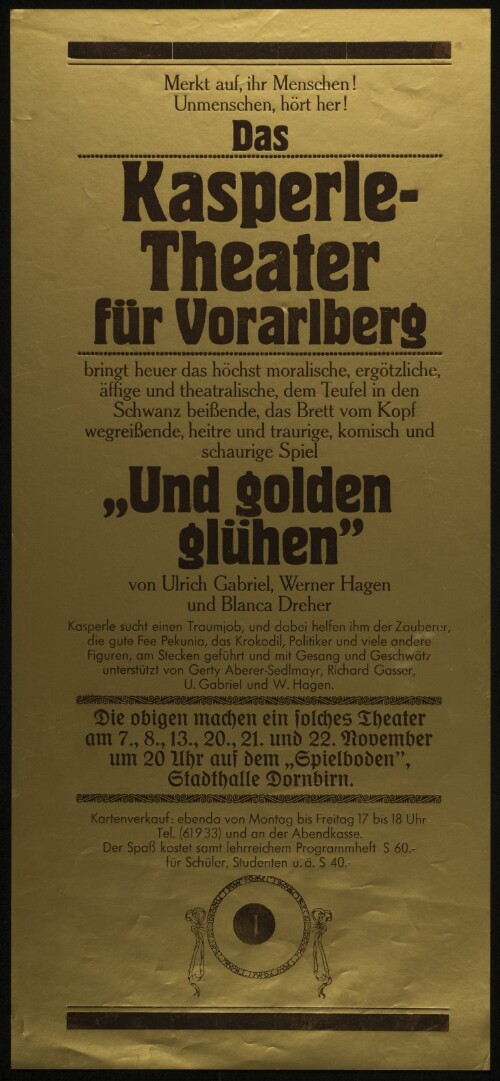 Kasperle-Theater für Vorarlberg :  Und golden glühen 