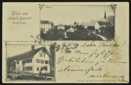 Gruss aus Altach Bauren! Vorarlberg : Altach : Handlung von Aug. Hartmann, Altach : [Correspondenz-Karte ...]