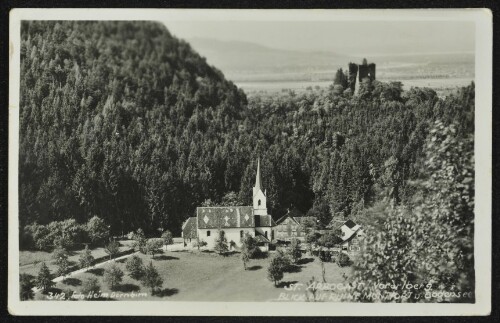 [Götzis] St. Arbogast, Vorarlberg : Blick auf Ruine Montfort u. Bodensee