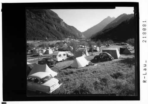 [Campingplatz in Pfunds im Oberinntal mit Blick zum Piz Alpetta / Tirol]