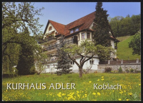 Kurhaus Adler Koblach : [Gasthof Kurhaus Adler, Besitzer: Fam. Amann A-6842 Koblach, Vorarlberg, Österreich Telefon 0 55 23 / 6 28 25 od. 6 27 83 Medizinische Bäder, Sauna, Massagen und Kneippkuren ...]