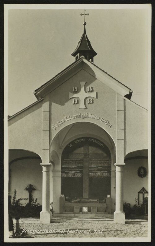 Kriegerdenkmal Lauterach, 1931 : [Kriegerdenkmal Lauterach. (Entwurf u. Ausführung: Gottfr. Bechtold, Bildhauer, Franz Plunder, akad. Bildhauer, Bregenz) ...]