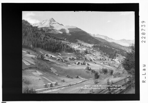 Kappl 1258 m, Paznauntal in Tirol gegen Weißschrofenspitze 2880 m : [Kappl gegen Weisskogel 2605 m und Grossgfallkopf]