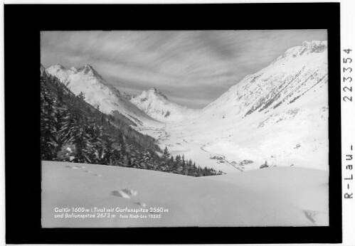 Galtür 1600 m in Tirol mit Gorfenspitze 2560 m und Ballunspitze 2673 m