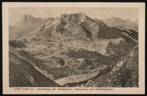 Lech (1438 m), Vorarlberg mit Widderstein, Kaarspitze und Schafalpköpfe : [Gasthof und Pension  Krone , Besitzer: W. Pfefferkorn, Lech (Vorarlberg). Luftkurort und Skiplatz ...]