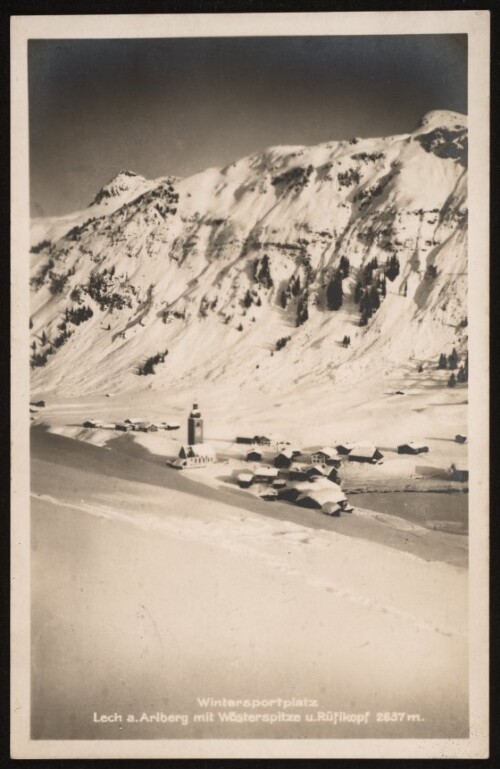 Wintersportplatz Lech a. Arlberg mit Wösterspitze u. Rüfikopf 2637 m. : [Wintersportplatz Lech (Vorarlberg) 1438 m Gasthof zur Krone - W. Pfefferkorn ...]