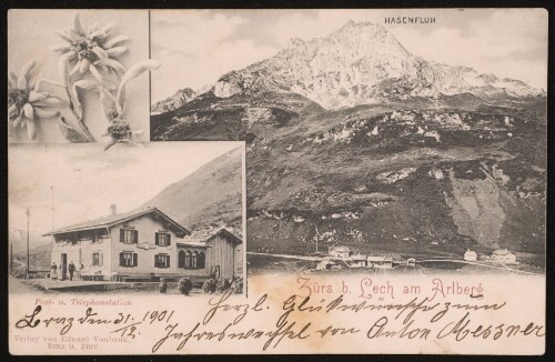 Zürs b. Lech am Arlberg 1784 m : Hasenfluh : Post- u. Telephonstation : [Correspondenz-Karte ...]