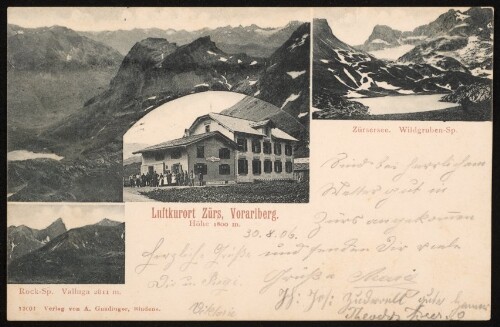 [Lech] Luftkurort Zürs, Vorarlberg Höhe 1800 m. : Zürsersee : Wildgruben-Sp. : Rock-Sp. : Valluga 2811 m. : [Correspondenz-Karte ...]