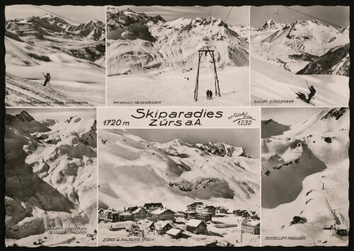 [Lech] Skiparadies 1720 m Zürs a. A. : Skilift Hexenboden gegen Kaltenberg : Am Skilift Hexenboden : Skilift Zürsersee ... ;