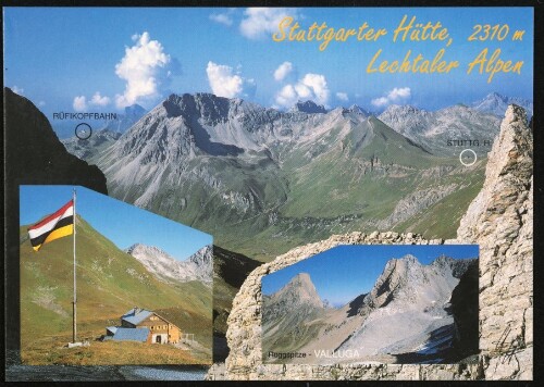 [Lech Zürs] Stuttgarter Hütte, 2310 m Lechtaler Alpen ... : [Stuttgarter Hütte, 2310 m, Lechtaler Alpen Blick von der Trittkopf-Scharte auf Rüfispitz, 2632 m und St. H. auf dem Krabach-Joch Vorarlberg, Österreich ...]