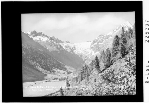 Lüsens 1639 m im Sellrain mit Winnebergspitze 2989 m und Fernerkogl 3192 m / Tirol