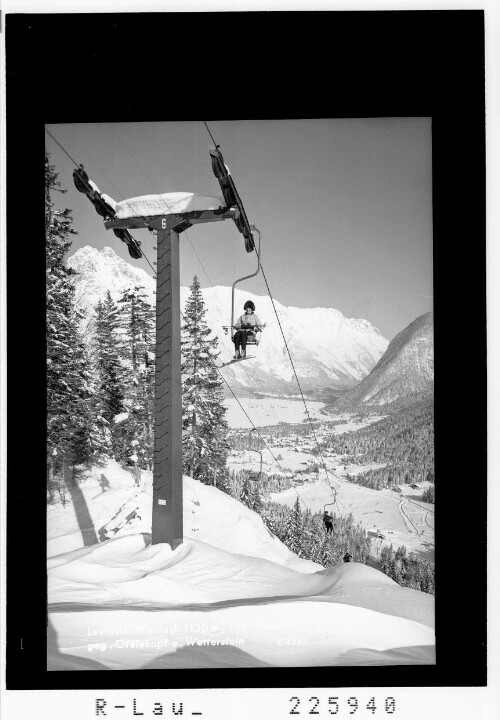 Leutasch - Weidach 1130 m / Tirol / Sessellift gegen Ofelekopf und Wetterstein : [Katzenkopflift bei Weidach gegen Ofelekopf und Wettersteinwand]