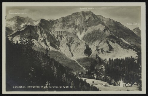 Schröcken (Bregenzer Wald, Vorarlberg), 1260 m. : Braunarlspitze 2646 m : Hochberg 2324 m : Rothorn 2237 m