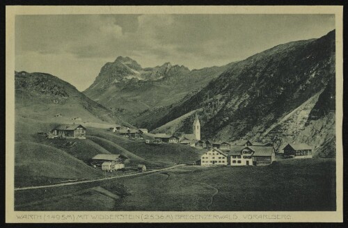 Warth (1495 m) mit Widderstein (2536 m) Bregenzerwald, Vorarlberg : [Warth, Bregenzerwald (1495 m ü. M.) Gasthof und Pension Tiroler - Hof Besitzer: Jos. Anton Huber ...]