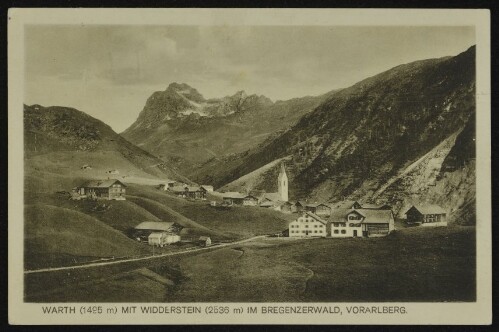 Warth (1495 m) mit Widderstein (2536 m) im Bregenzerwald, Vorarlberg : [Warth, Bregenzerwald (1495 m ü. M.) Gasthof und Pension Tiroler - Hof, Besitzer: Jos. Anton Huber ...]