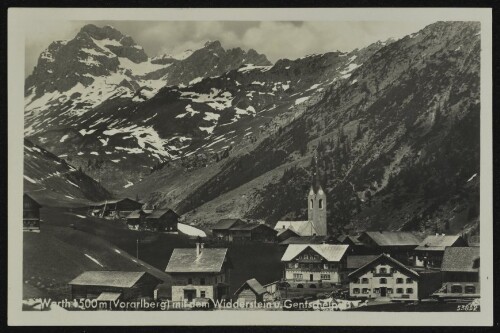 Warth 1500 m (Vorarlberg) mit dem Widderstein v. Gentschelpaß