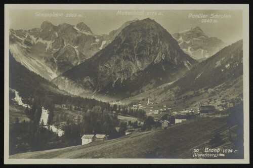 Brand 1024 m. (Vorarlberg) : Scesaplana 2969 m. : Mottenkopf 2179 m. : Panüler Schrofen 2840 m.