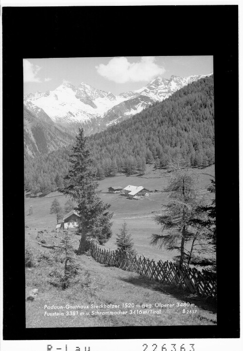 Padaun / Gasthaus Steckholzer 1520 m gegen Olperer 3420 m - Fußstein 3381 m und Schrammacher 3416 m / Tirol