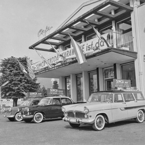 Bregenz, Cafe Seeblick, SIMCA und Skoda-Karawane