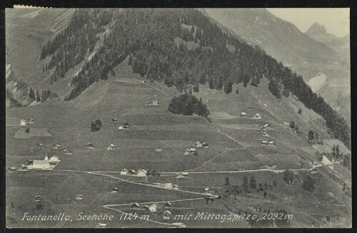 Fontanella, Seehöhe 1124 m mit Mittagspitze, 2092 m