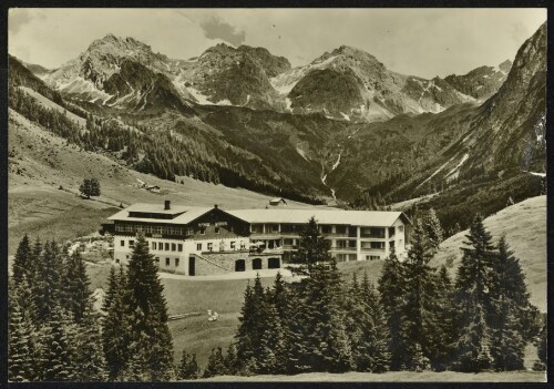 [Mittelberg] : [Alpenhof Wildental mit Fiderepaß 2070 m, Schafalpenköpfen 2320 m und Wildental-Wasserfall Alpenhof Wildental Mittelberg / Kleinwalsertal, 1218 m Neu erbaut - Schwimmbad am Haus Fernruf Nr. 528 ...]