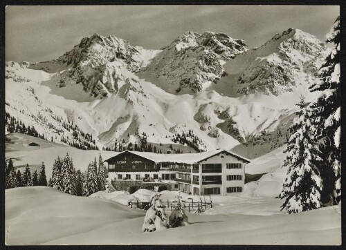 [Mittelberg] : [Alpenhof Wildental mit Fiderepaß 2070 m und Schafalpenköpfe 2320 m Alpenhof Wildental Mittelberg / Kleinwalsertal, 1218 m Neu erbaut - Fernruf: Nr. 28 ...]