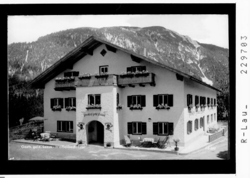 [Gasthof goldenes Lamm in Weissenbach im Ausserfern mit Gundenspitze / Tirol]