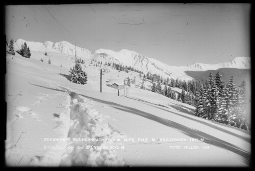 Schigebiet Neuhornbach 1700 M Alpe Falz mit Kreuzmandl 1975 M Starzeljoch und Grünhorn 2042 M